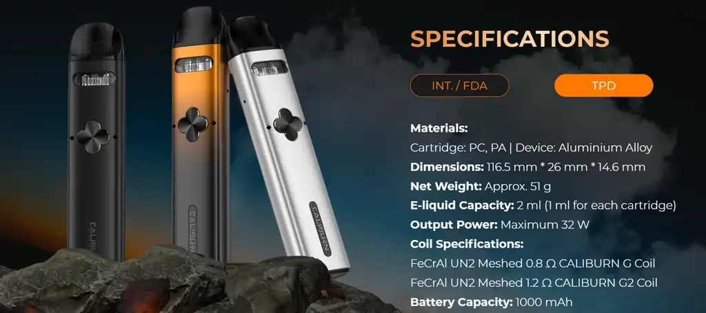 Uwell Caliburn Explorer Specs