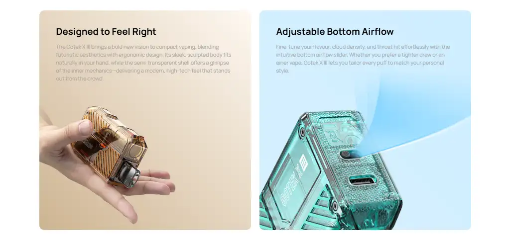 Aspire GOTEK III Design and Bottom Airflow