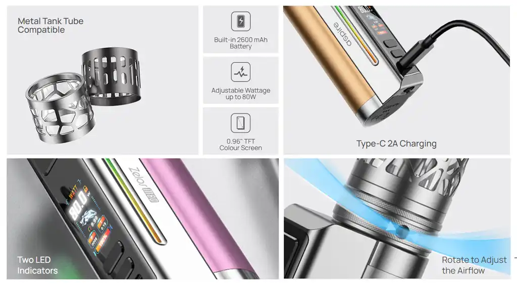 Aspire Zelos M80 Vape Kit Key Features