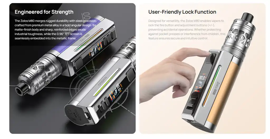 Aspire Zelos M80 Vape Kit User Friendly Lock Function